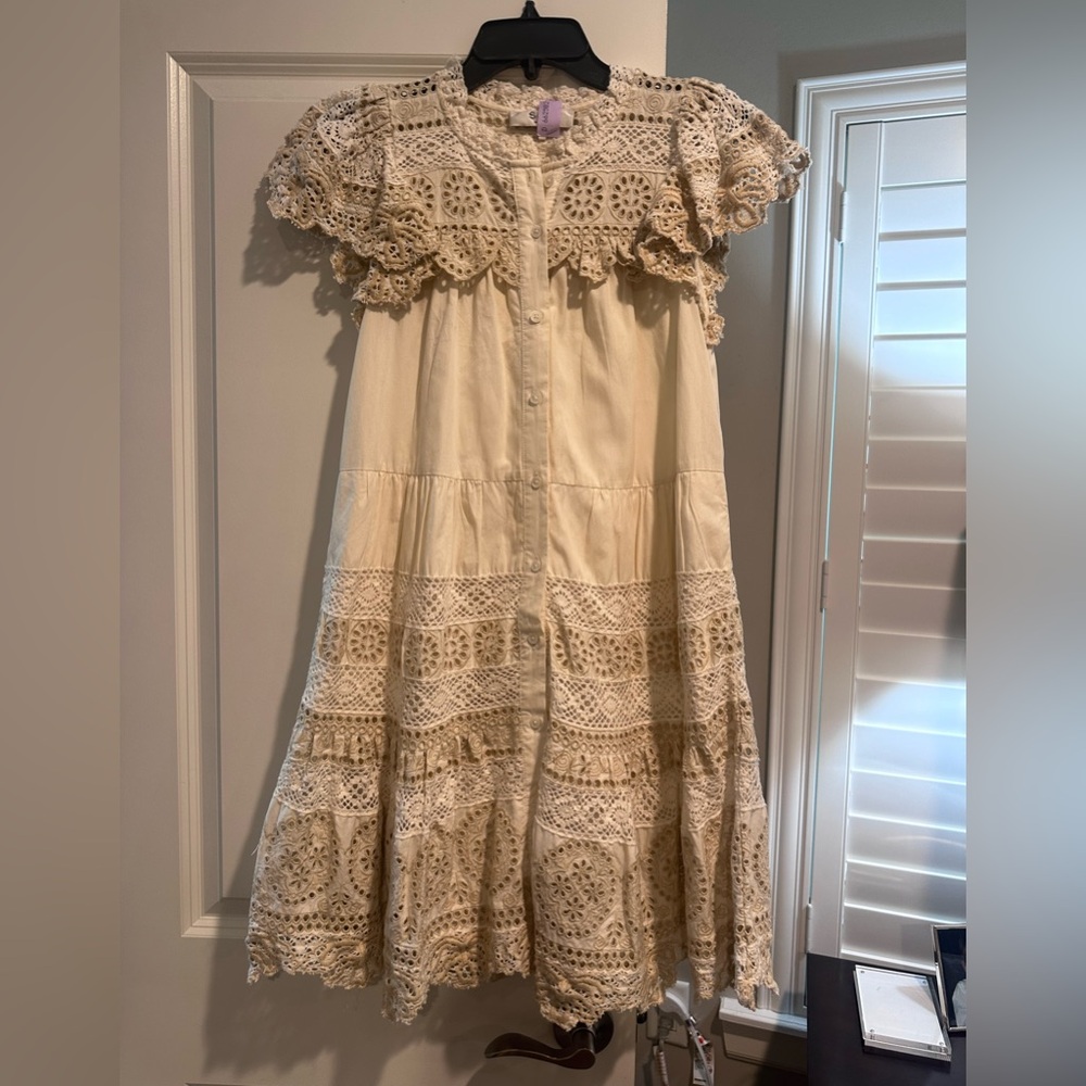 Sea New York Cream Crochet-Trim Midi Dress
